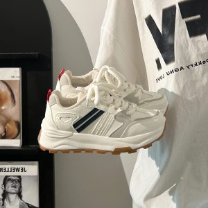 Women's Breathable Mesh Lightweight Soft-Soled Dad Shoes in Wine Red - Versatile Y2K White Sneakers for Everyday Style