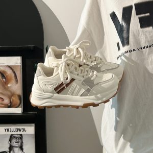 Women's Breathable Mesh Lightweight Soft-Soled Dad Shoes in Wine Red - Versatile Y2K White Sneakers for Everyday Style