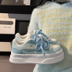 Women's Breathable Platform Sneakers - Summer 2025 Thick-Soled Sweet Style Shoes for Women - Versatile White Sneakers