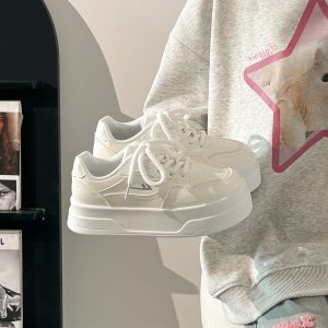 Women's Breathable Platform Sneakers - Summer 2025 Thick-Soled Sweet Style Shoes for Women - Versatile White Sneakers