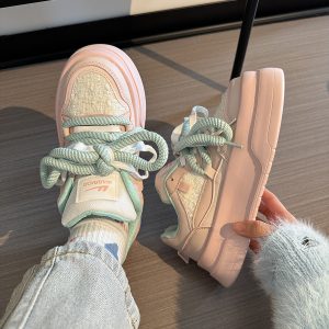 Women's Breathable Platform Sneakers - Summer 2025 Thick-Soled Sweet Style Shoes for Women - Versatile White Sneakers