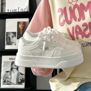 Women's Breathable Platform Sneakers - Summer 2025 Thick-Soled Sweet Style Shoes for Women - Versatile White Sneakers