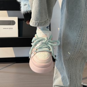 Women's Breathable Platform Sneakers - Summer 2025 Thick-Soled Sweet Style Shoes for Women - Versatile White Sneakers