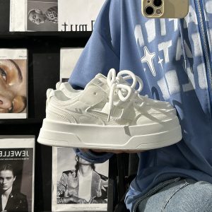 Women's Breathable Platform Sneakers - Summer 2025 Thick-Soled Sweet Style Shoes for Women - Versatile White Sneakers