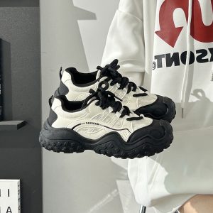Women's Breathable Soft Sole Mesh Mountaineering Shoes - Versatile Black and White Old Daddy Style for Summer 2025