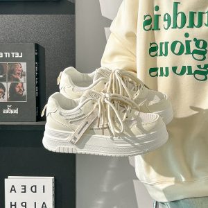 Women's Breathable White Platform Sneakers - Thick-Soled Summer Shoes for Skirts, Height-Increasing, Versatile Big-Toe Design