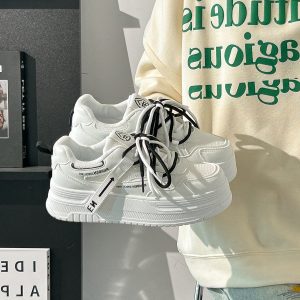 Women's Breathable White Platform Sneakers - Thick-Soled Summer Shoes for Skirts, Height-Increasing, Versatile Big-Toe Design