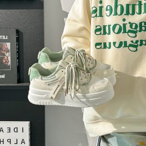 Women's Breathable White Platform Sneakers - Thick-Soled Summer Shoes for Skirts, Height-Increasing, Versatile Big-Toe Design