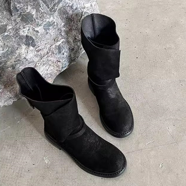 Women's British Style Milad Knight Short Boots - Fashionable Tall Tube Motorcycle Boots for Trendy Looks