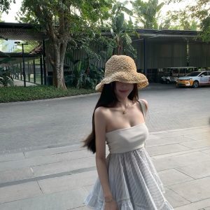 Women's Bubble Summer Patchwork Strapless Top - Stylish Summer Outerwear, High-End Blouse, Trendy 90s Inspired Fashion