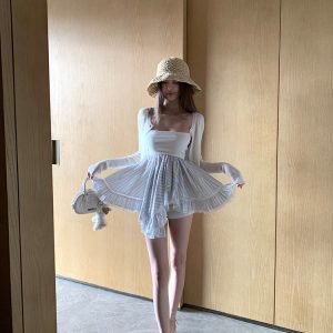 Women's Bubble Summer Patchwork Strapless Top - Stylish Summer Outerwear, High-End Blouse, Trendy 90s Inspired Fashion