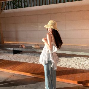 Women's Bubble Summer Patchwork Strapless Top - Stylish Summer Outerwear, High-End Blouse, Trendy 90s Inspired Fashion