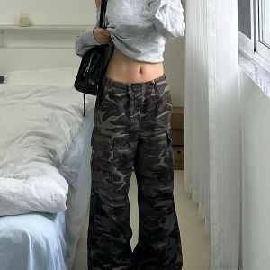 Women’s Camouflage Cargo Pants - 2025 American Street Style Loose Wide-Leg Hip-Hop Casual Sports Trousers