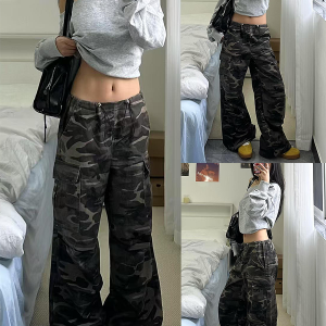 Women’s Camouflage Cargo Pants - 2025 American Street Style Loose Wide-Leg Hip-Hop Casual Sports Trousers