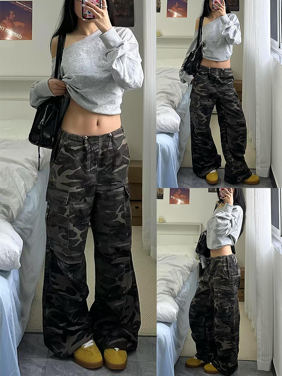 Women’s Camouflage Cargo Pants - 2025 American Street Style Loose Wide-Leg Hip-Hop Casual Sports Trousers Women’s Camouflage Cargo Pants - 2025 American Street Style Loose Wide-Leg Hip-Hop Casual Sports Trousers