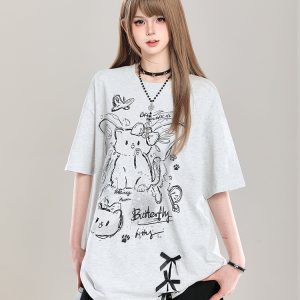 Women's Cartoon Bear Printed Short Sleeve T-Shirt - 2025 Summer Casual Loose Fit, Age-Reducing Style