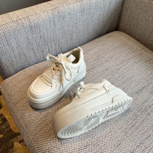 Women's Casual Lace-Up Platform Sneakers - 2025 Thick-Soled White Genuine Leather Lightweight Sports Shoes