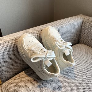 Women's Casual Lace-Up Platform Sneakers - 2025 Thick-Soled White Genuine Leather Lightweight Sports Shoes