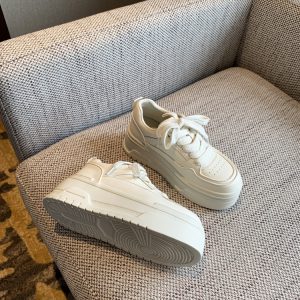 Women's Casual Lace-Up Platform Sneakers - 2025 Thick-Soled White Genuine Leather Lightweight Sports Shoes