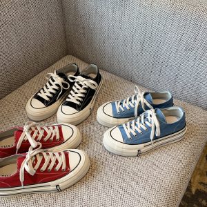 Women’s Casual Sneakers - 2025 Korean Style Lace-Up Flat Low-Top Canvas Shoes for Versatile Everyday Wear