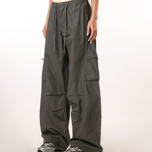 Women's Casual Wide-Leg Paratrooper Pants - Thin Straight Fit, Summer Style, American Workwear, Loose-Fit for Comfort