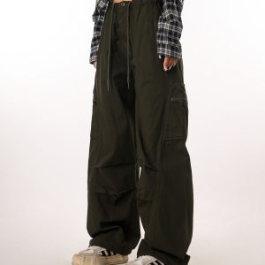 Women's Casual Wide-Leg Paratrooper Pants - Thin Straight Fit, Summer Style, American Workwear, Loose-Fit for Comfort