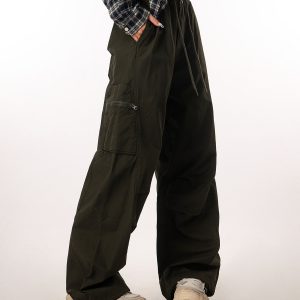 Women's Casual Wide-Leg Paratrooper Pants - Thin Straight Fit, Summer Style, American Workwear, Loose-Fit for Comfort