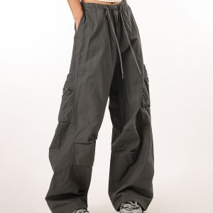 Women's Casual Wide-Leg Paratrooper Pants - Thin Straight Fit, Summer Style, American Workwear, Loose-Fit for Comfort