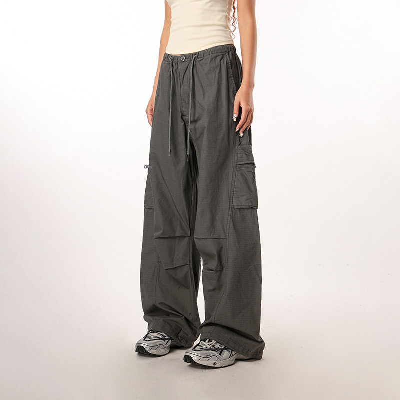 Women's Casual Wide-Leg Paratrooper Pants - Thin Straight Fit, Summer Style, American Workwear, Loose-Fit for Comfort