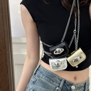 Women’s Chain Waist Bag - Internet Celebrity Style Crossbody Mini Pouch for Jeans, Decorative Leather Waist Belt Bag