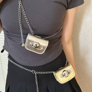 Women’s Chain Waist Bag - Internet Celebrity Style Crossbody Mini Pouch for Jeans, Decorative Leather Waist Belt Bag