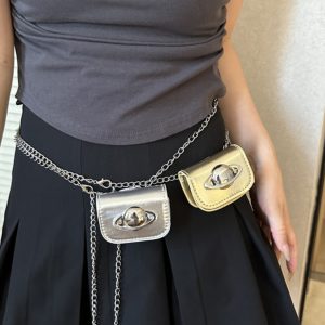 Women’s Chain Waist Bag - Internet Celebrity Style Crossbody Mini Pouch for Jeans, Decorative Leather Waist Belt Bag