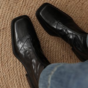 Women's Chunky Heel Ankle Boots - Slim Fit Square Toe Martin Boots for Autumn Winter 2024 in Black