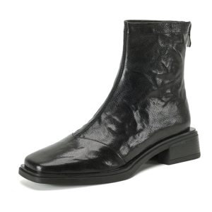 Women's Chunky Heel Ankle Boots - Slim Fit Square Toe Martin Boots for Autumn Winter 2024 in Black