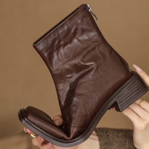 Women's Chunky Heel Ankle Boots - Slim Fit Square Toe Martin Boots for Autumn Winter 2024 in Black