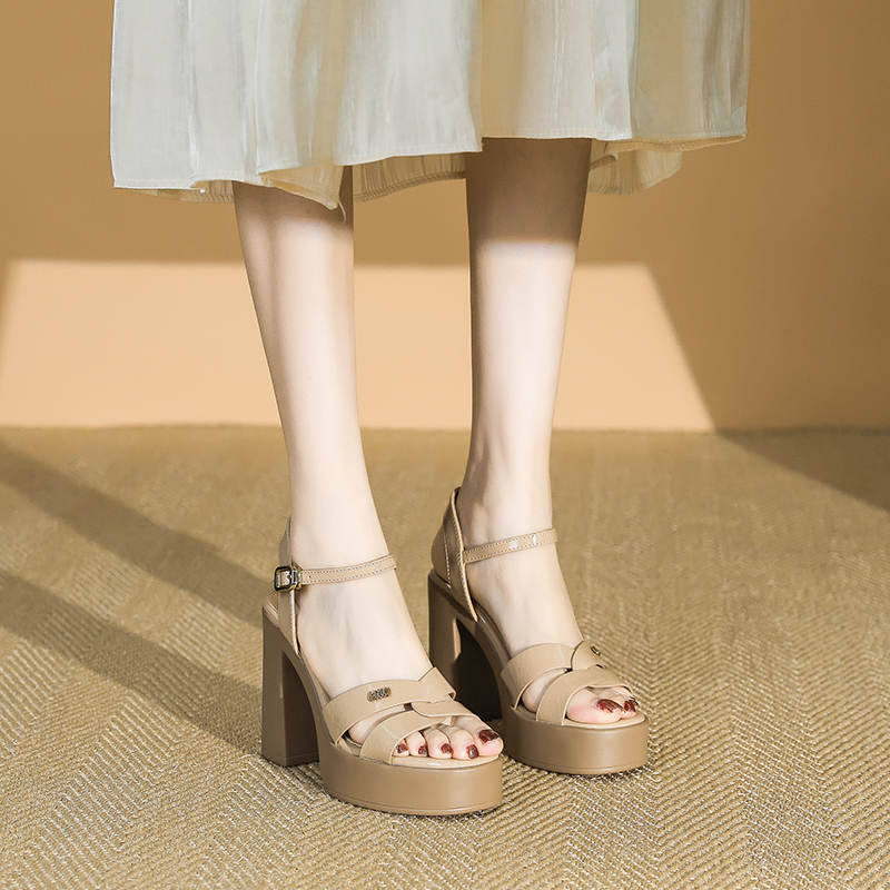 Women's Chunky-Heeled Patent Leather One-Strap Sandals - Summer Thick-Soled Platform Shoes for Comfort and Style 2025