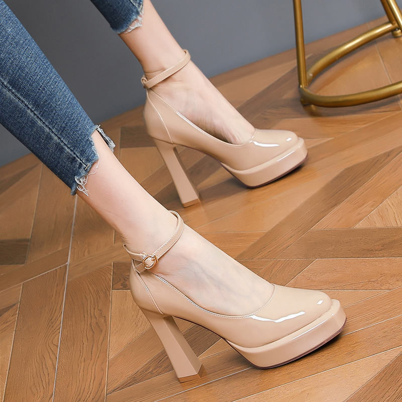 Women's Chunky Heels 10CM Platform One-Strap Flats, Waterproof Spring Autumn Style