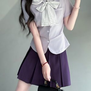 Women's College Style JK Uniform Set - Pudding Bear Original Waist-Defining Short Sleeve Shirt - Summer 2025 Fashion