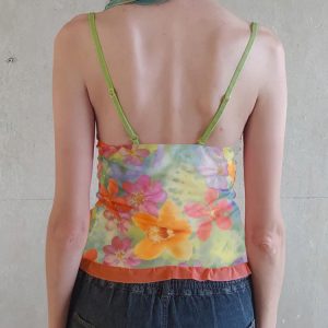 Women's Colorful Floral Mesh Spaghetti Strap Vest - Forest Fairy Summer Bow Top - Y2K Dopamine Aesthetic