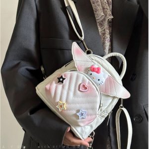 Women's Diamond Quilted Embroidered KT Wings Backpack - Cute Casual 2024 Fashionable Bag