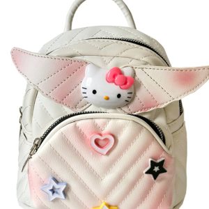 Women's Diamond Quilted Embroidered KT Wings Backpack - Cute Casual 2024 Fashionable Bag