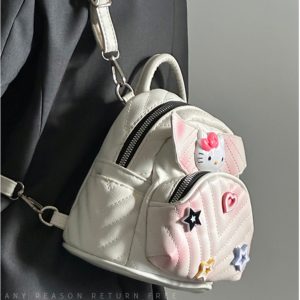Women's Diamond Quilted Embroidered KT Wings Backpack - Cute Casual 2024 Fashionable Bag