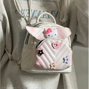 Women's Diamond Quilted Embroidered KT Wings Backpack - Cute Casual 2024 Fashionable Bag