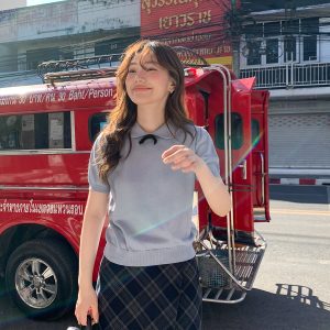 Women's Doll Collar Bow Short-Sleeve Knitted Top - Loose Fit Spring/Summer 2025, Cute and Simple Style