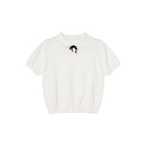 Women's Doll Collar Bow Short-Sleeve Knitted Top - Loose Fit Spring/Summer 2025, Cute and Simple Style