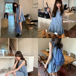 Women's Drawstring Waist Vest Dress, Round Neck A-Line Doll Dress, New Summer Fashion, Loose Fit, Casual Style