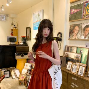 Women's Drawstring Waist Vest Dress, Round Neck A-Line Doll Dress, New Summer Fashion, Loose Fit, Casual Style