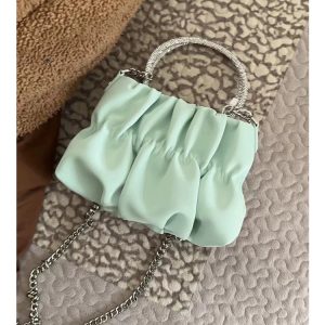 Women's Elegant Pleated Rhinestone Handheld Shoulder Bag, 2023 Summer Cloud Chain Crossbody Trend