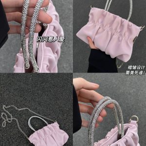 Women's Elegant Pleated Rhinestone Handheld Shoulder Bag, 2023 Summer Cloud Chain Crossbody Trend