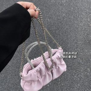 Women's Elegant Pleated Rhinestone Handheld Shoulder Bag, 2023 Summer Cloud Chain Crossbody Trend